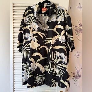 Tommy Bahama 100% Silk Black Print Short Sleeve Hawaiian Shirt in XXL
